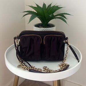 Mz Wallace penny plum Nylon gold chain crossbody